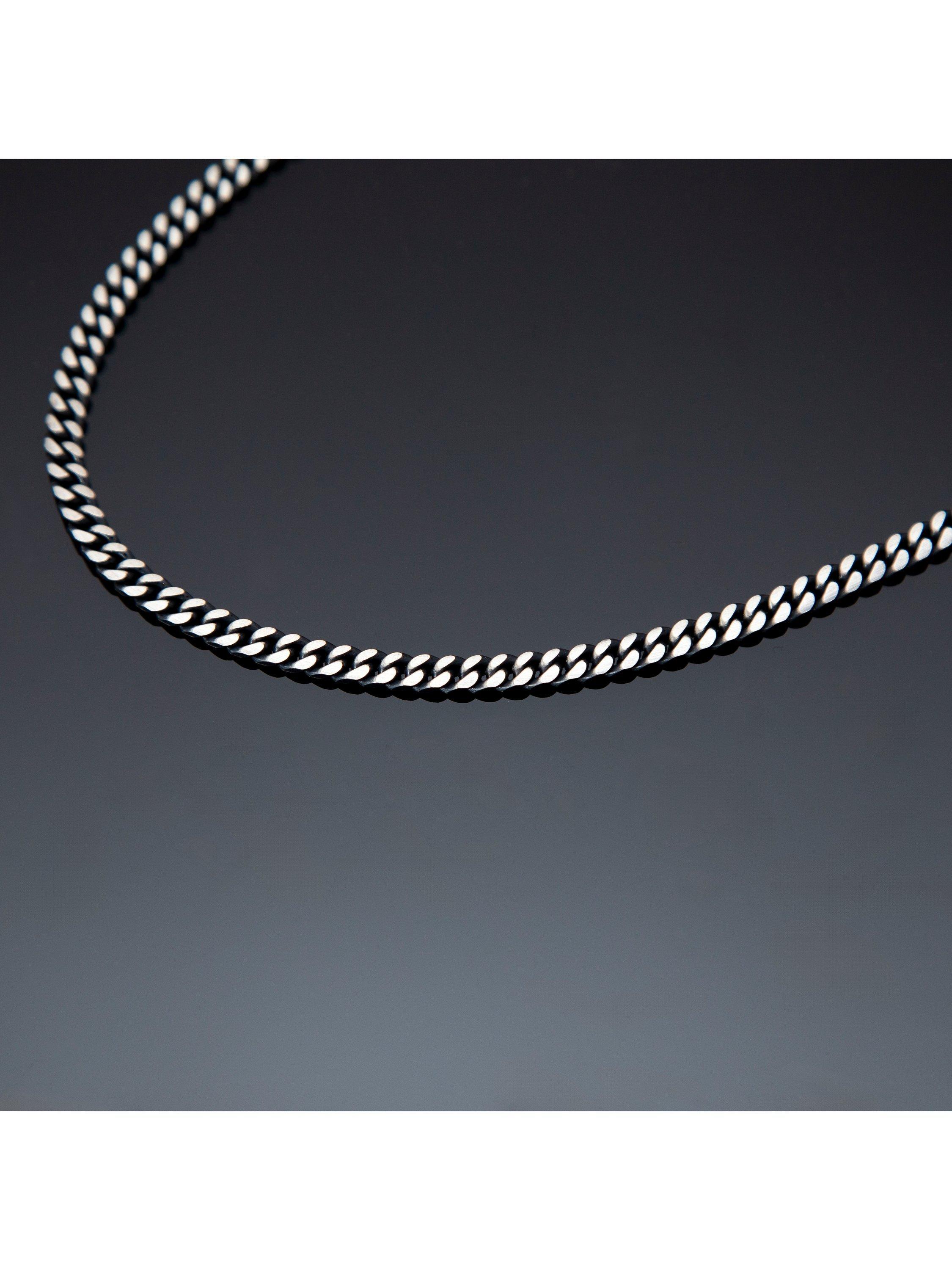Product image 2 of 4, which shows Hoxton London Men's Oxidised Flat Curb Chain Necklace, Silver