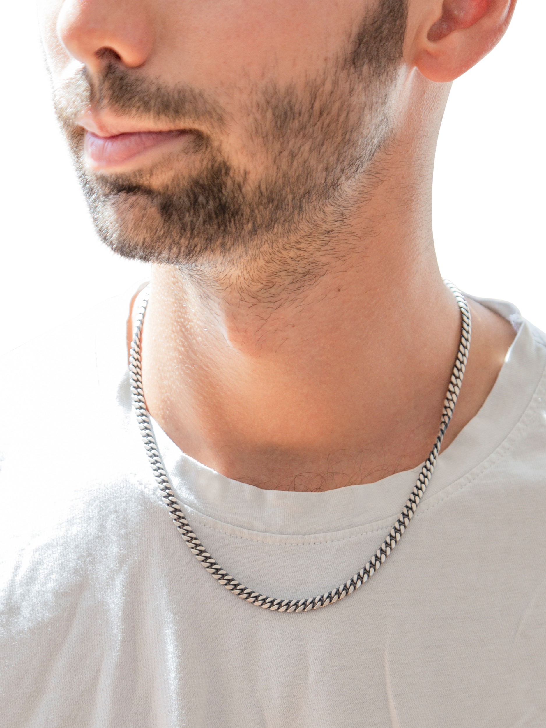 Product image 4 of 4, which shows Hoxton London Men's Oxidised Flat Curb Chain Necklace, Silver