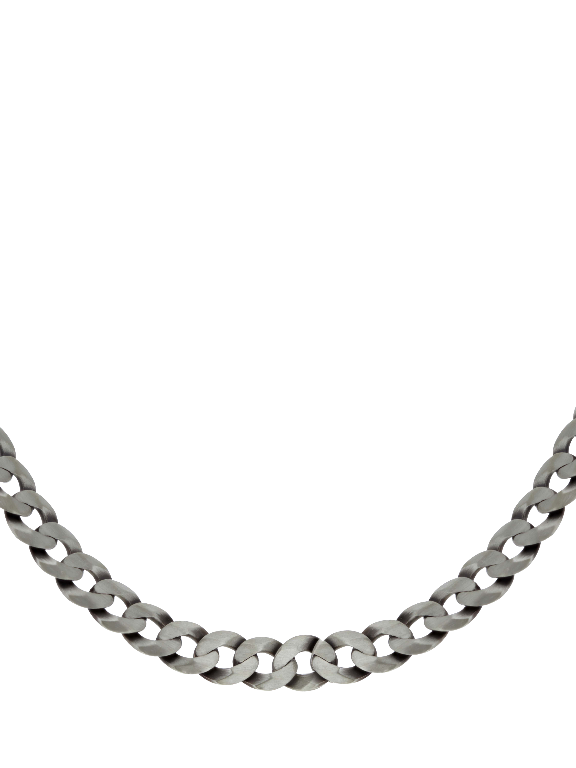 Product image 1 of 4, which shows Hoxton London Men's Oxidised Flat Curb Chain Necklace, Silver