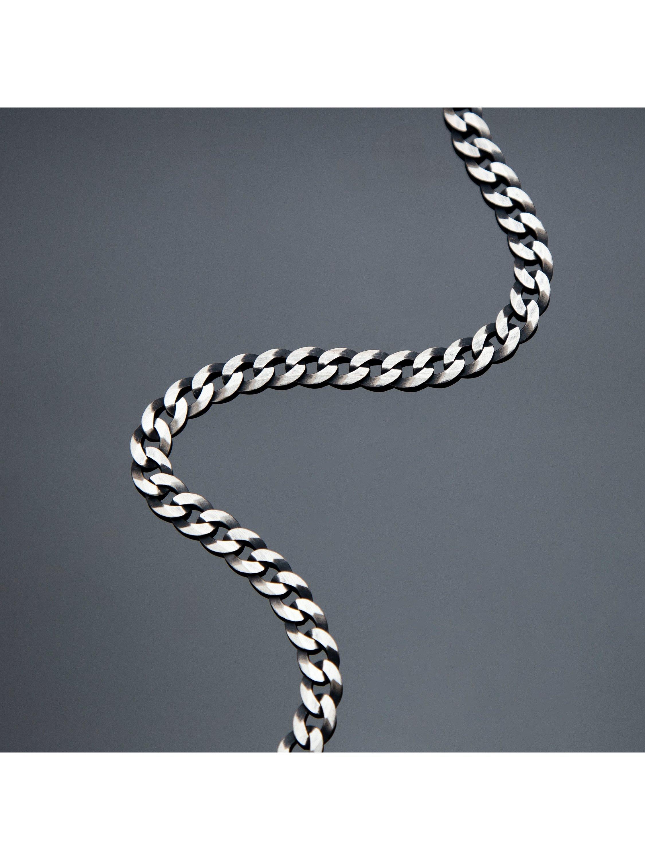 Product image 2 of 4, which shows Hoxton London Men's Oxidised Flat Curb Chain Necklace, Silver