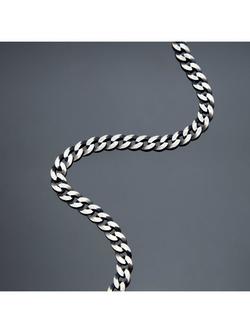 Hoxton London Men's Oxidised Flat Curb Chain Necklace, Silver - view 2, Silver