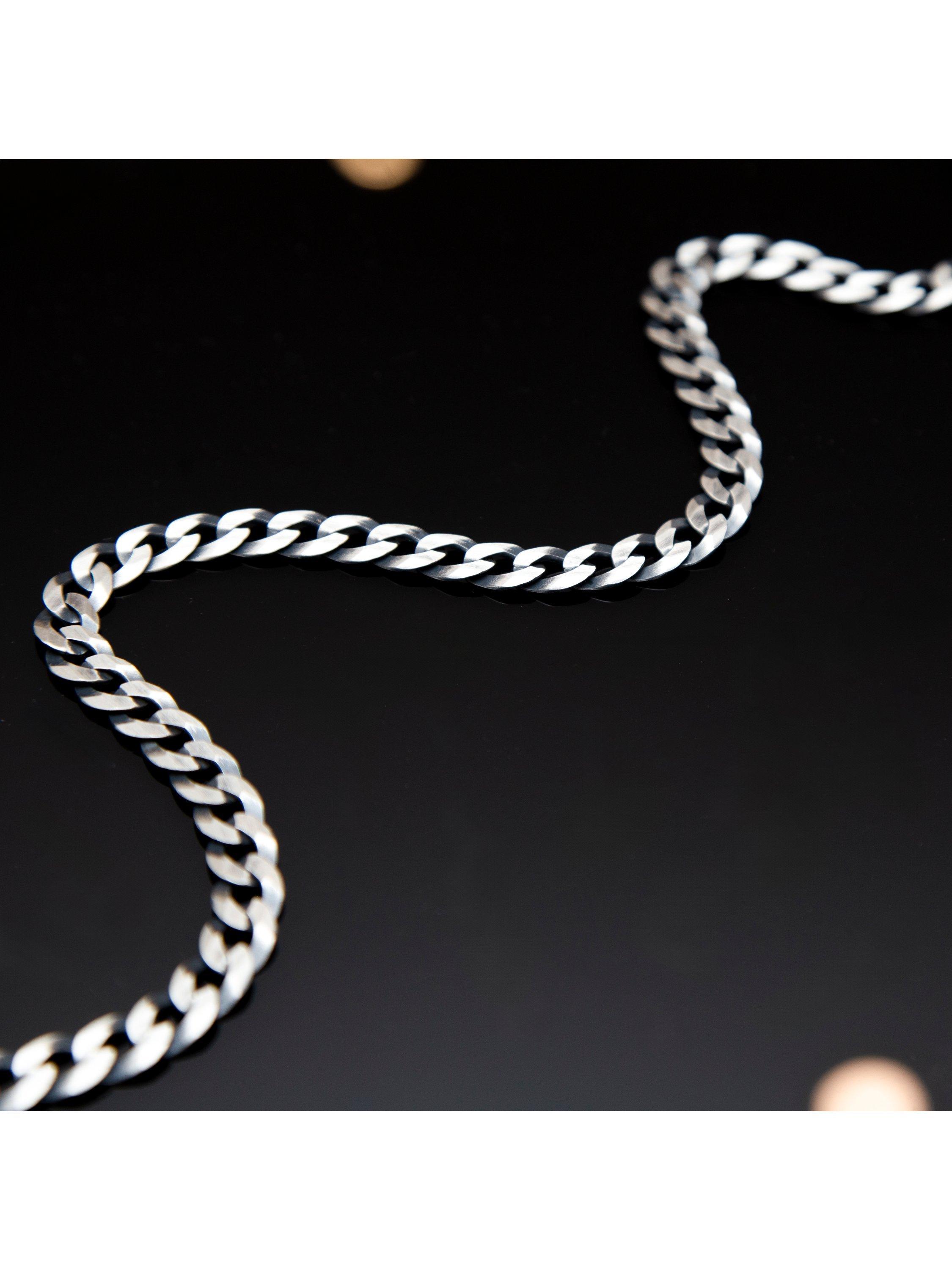 Product image 3 of 4, which shows Hoxton London Men's Oxidised Flat Curb Chain Necklace, Silver
