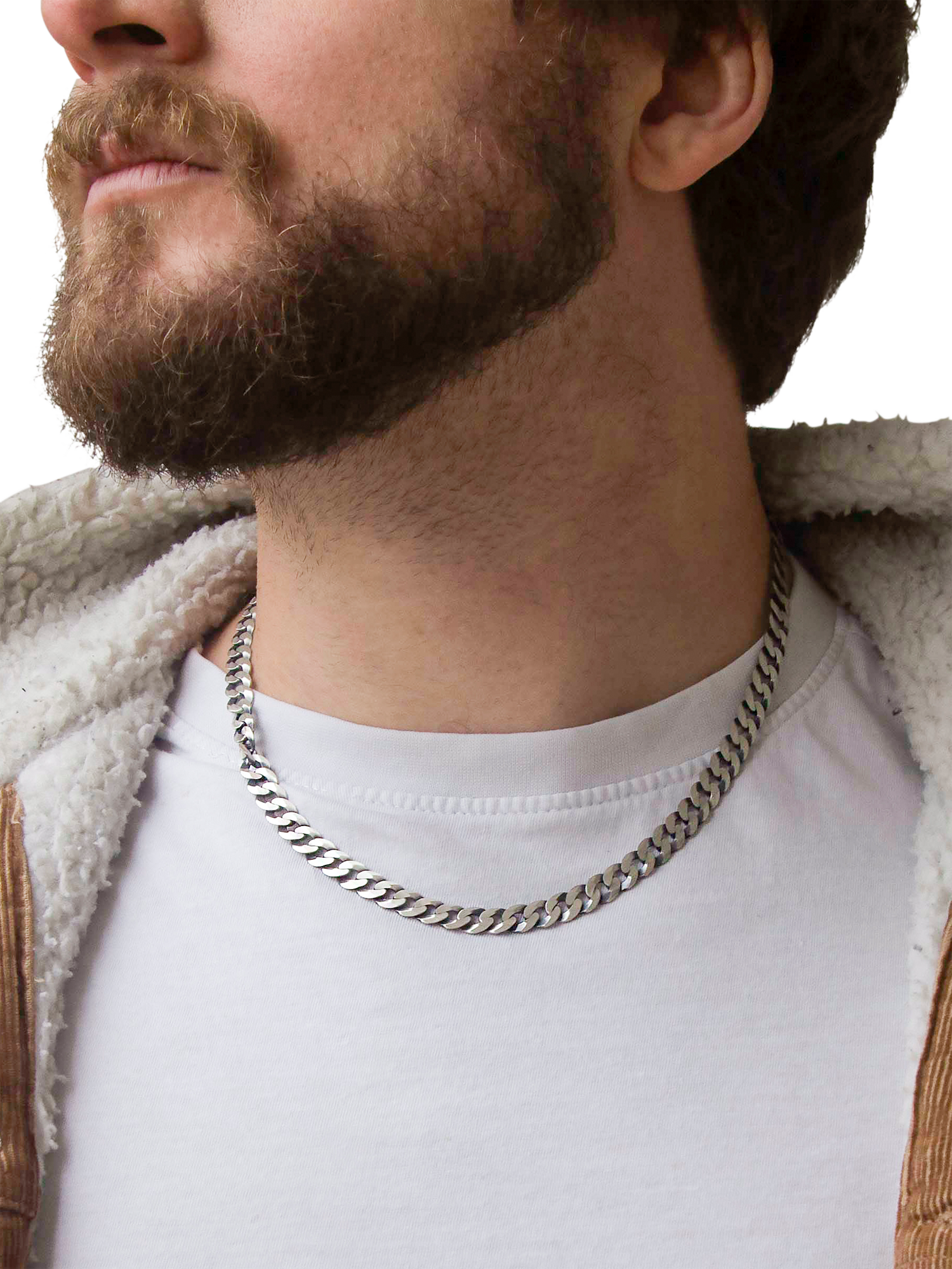 Product image 4 of 4, which shows Hoxton London Men's Oxidised Flat Curb Chain Necklace, Silver