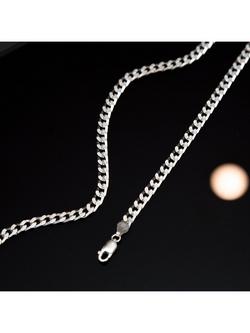 Hoxton London Men's Flat Square Link Curb Chain Necklace, Silver - view 2, Silver