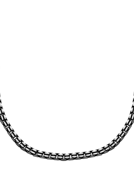 Hoxton London Men's Oxidised Grooved Box Chain Necklace, Silver, Silver
