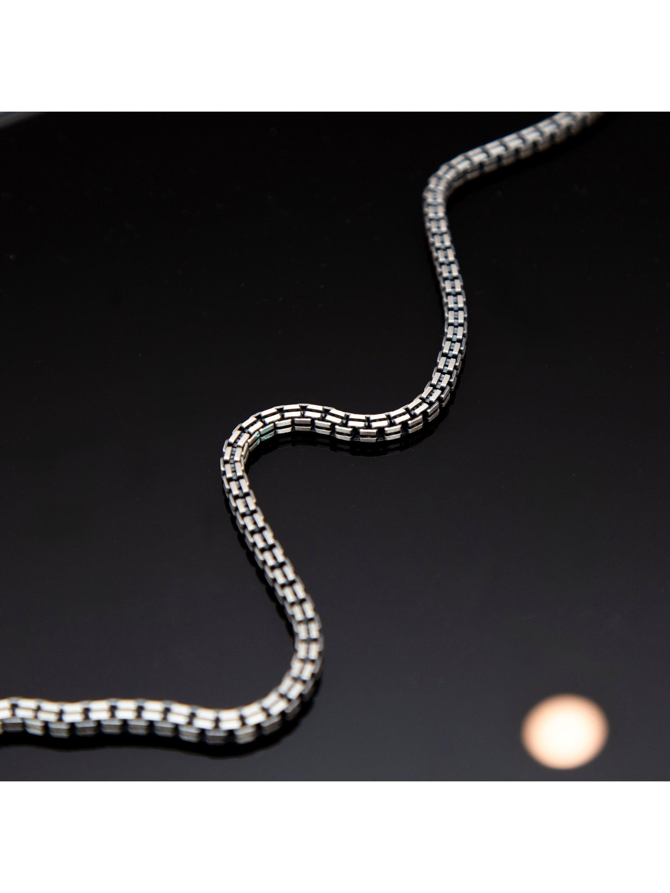 Product image 2 of 4, which shows Hoxton London Men's Oxidised Grooved Box Chain Necklace, Silver