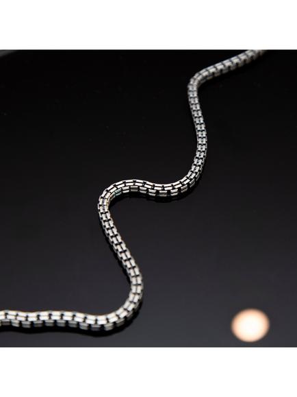 Hoxton London Men's Oxidised Grooved Box Chain Necklace, Silver - view 2, Silver