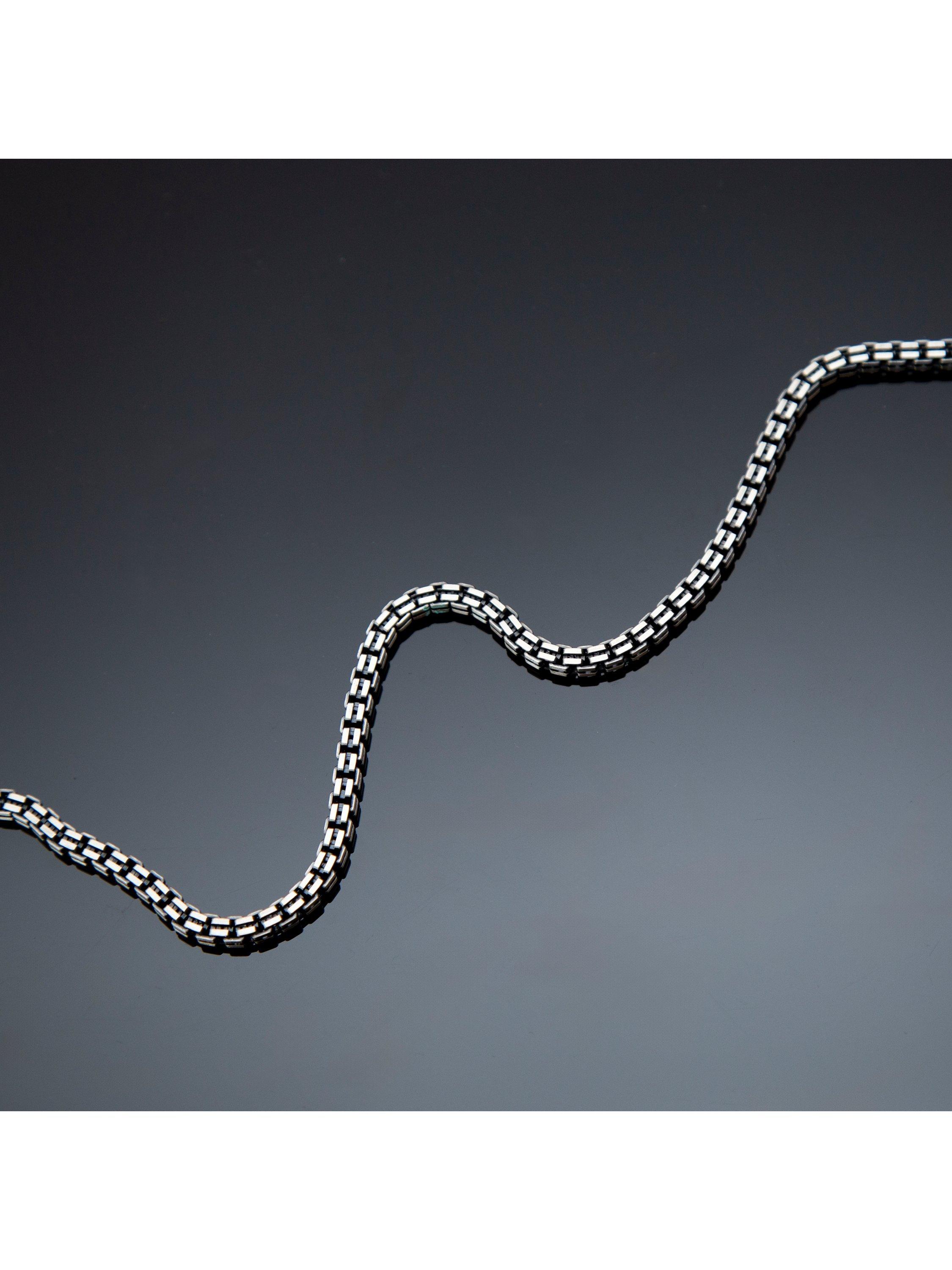 Product image 3 of 4, which shows Hoxton London Men's Oxidised Grooved Box Chain Necklace, Silver