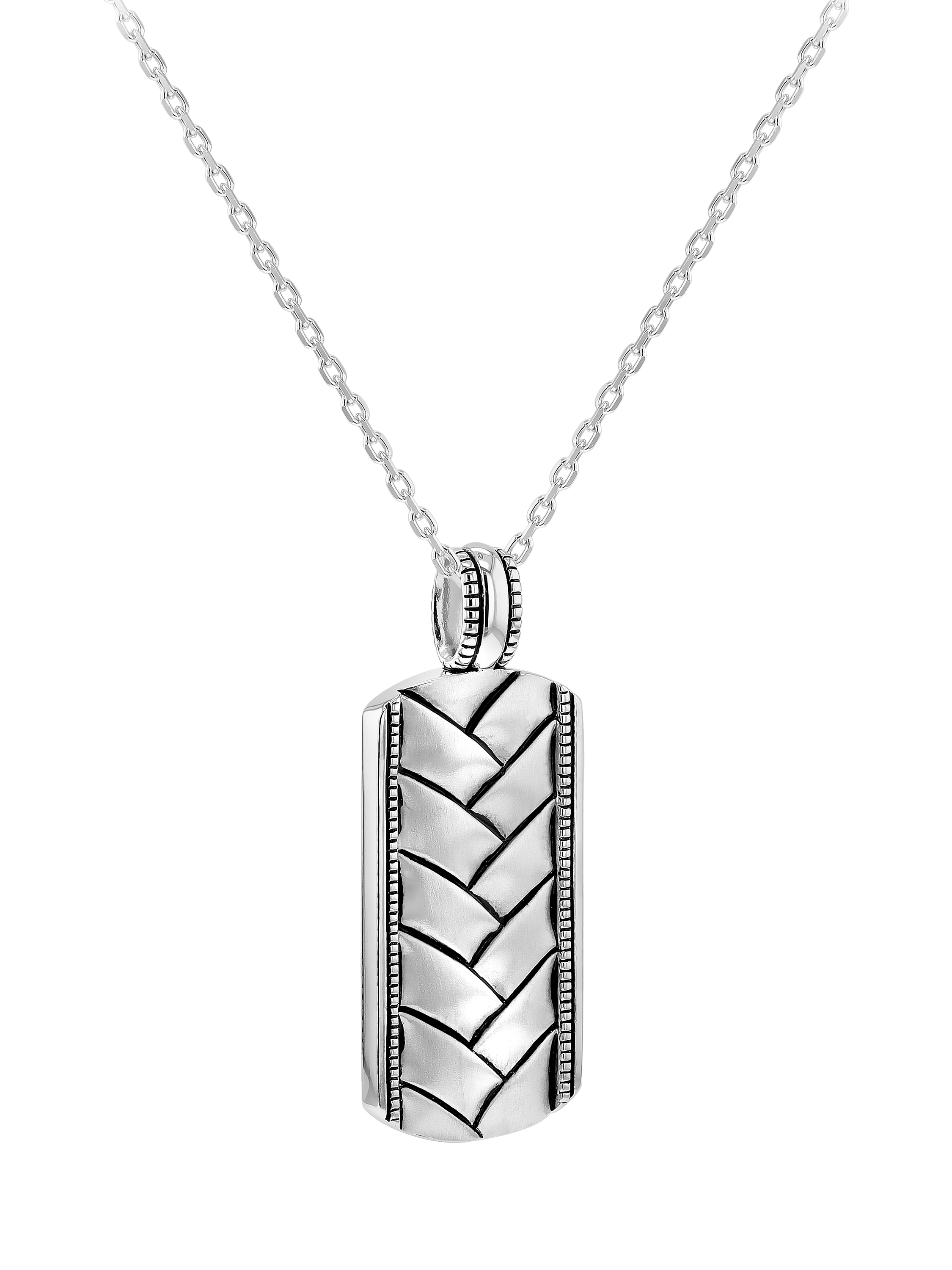 Product image 1 of 4, which shows Hoxton London Men's Rhodium Plated Braided Dog Tag Necklace, Silver