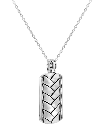 Hoxton London Men's Rhodium Plated Braided Dog Tag Necklace, Silver, Silver