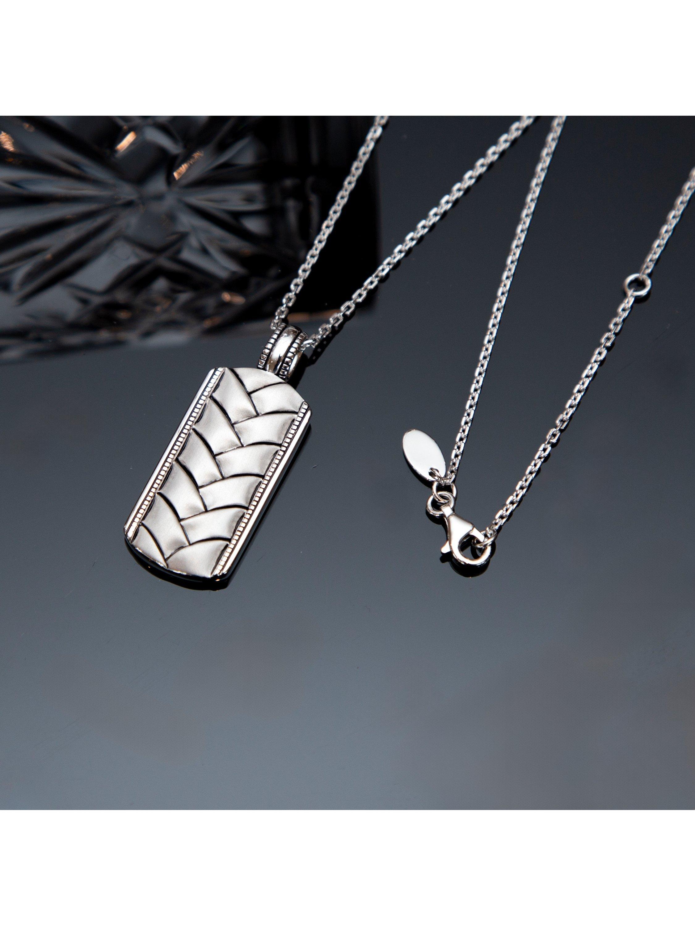 Product image 2 of 4, which shows Hoxton London Men's Rhodium Plated Braided Dog Tag Necklace, Silver