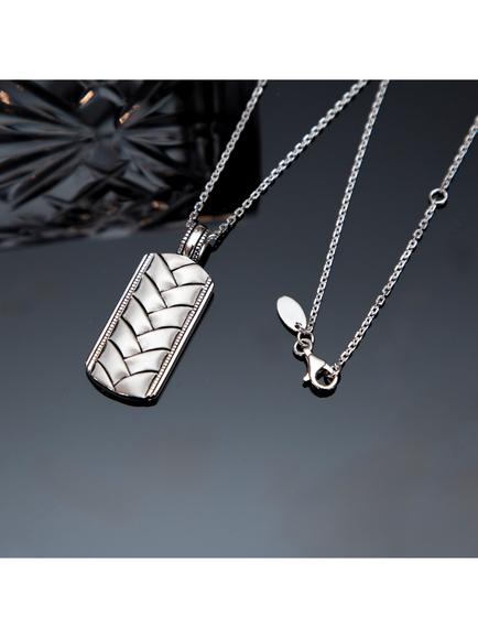 Hoxton London Men's Rhodium Plated Braided Dog Tag Necklace, Silver - view 2, Silver