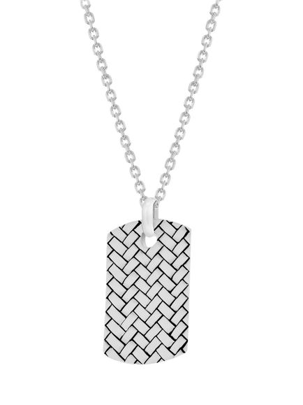 Hoxton London Men's Braided Dog Tag Necklace, Silver, Silver