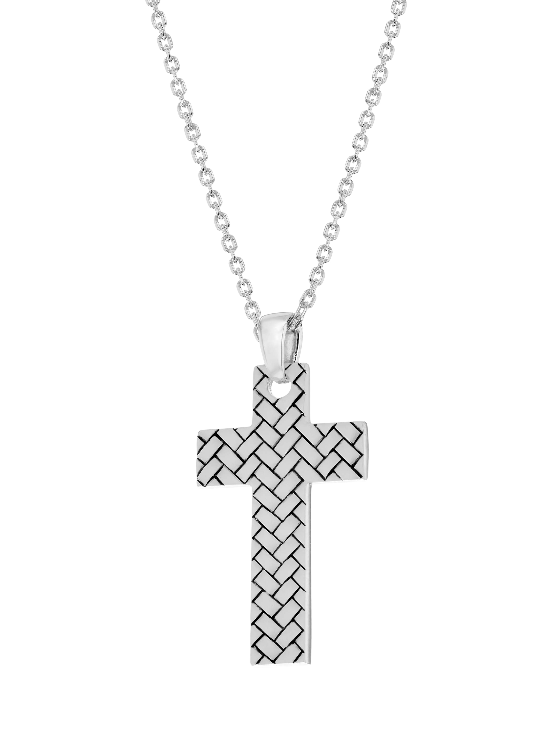 Product image 1 of 4, which shows Hoxton London Men's Rhodium Plated Braided Cross Necklace, Silver