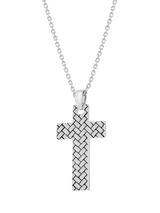 Hoxton London Men's Rhodium Plated Braided Cross Necklace, Silver