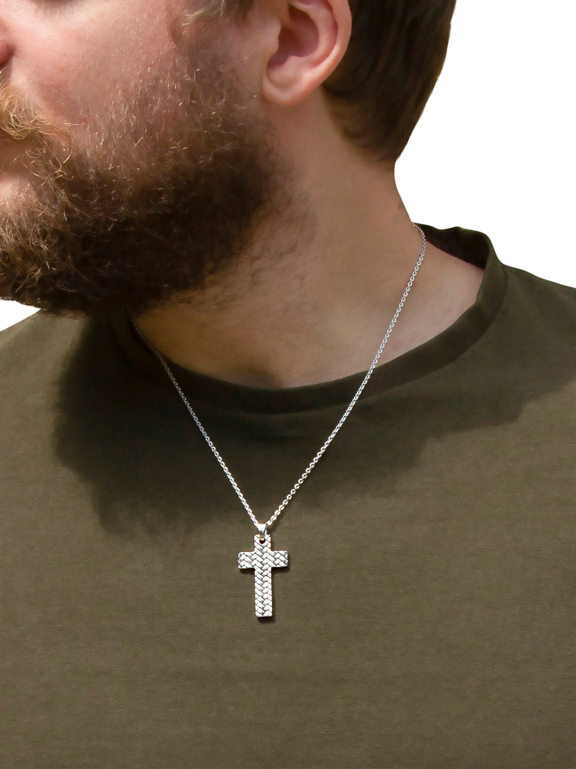 Product image 4 of 4, which shows Hoxton London Men's Rhodium Plated Braided Cross Necklace, Silver