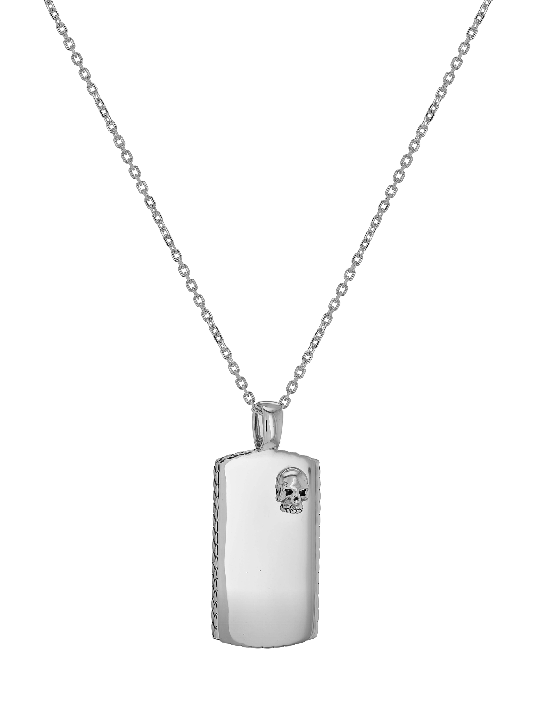 Product image 1 of 5, which shows Hoxton London Men's Rhodium Plated Dog Tag Adjustable Necklace, Silver