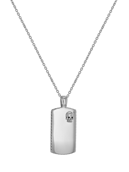 Hoxton London Men's Rhodium Plated Dog Tag Adjustable Necklace, Silver, Silver