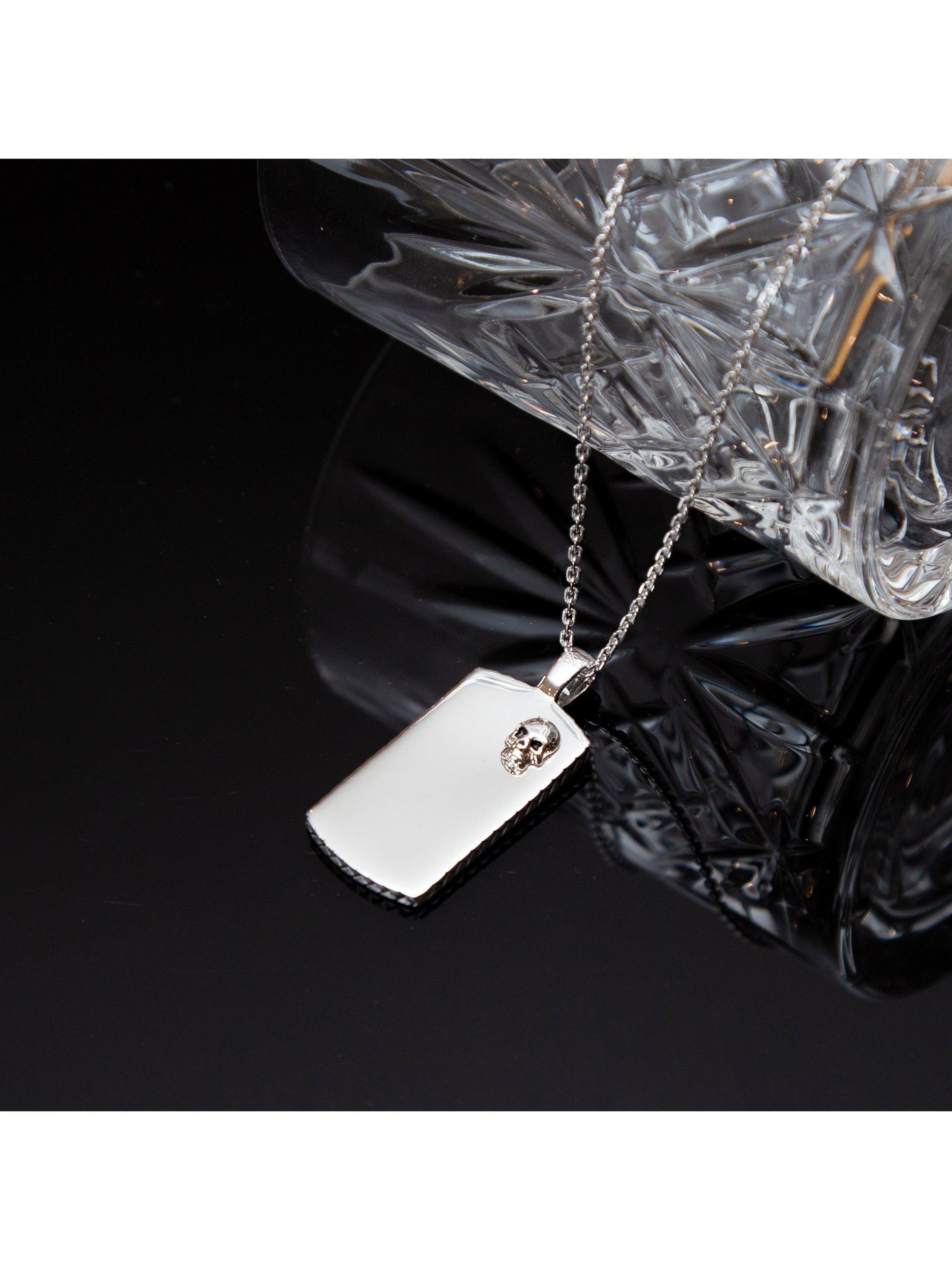 Product image 2 of 5, which shows Hoxton London Men's Rhodium Plated Dog Tag Adjustable Necklace, Silver