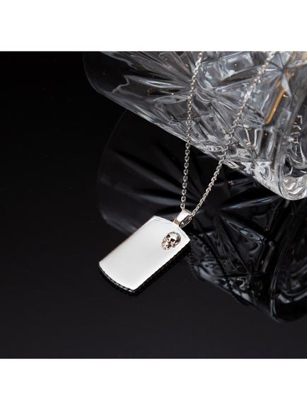 Hoxton London Men's Rhodium Plated Dog Tag Adjustable Necklace, Silver - view 2, Silver
