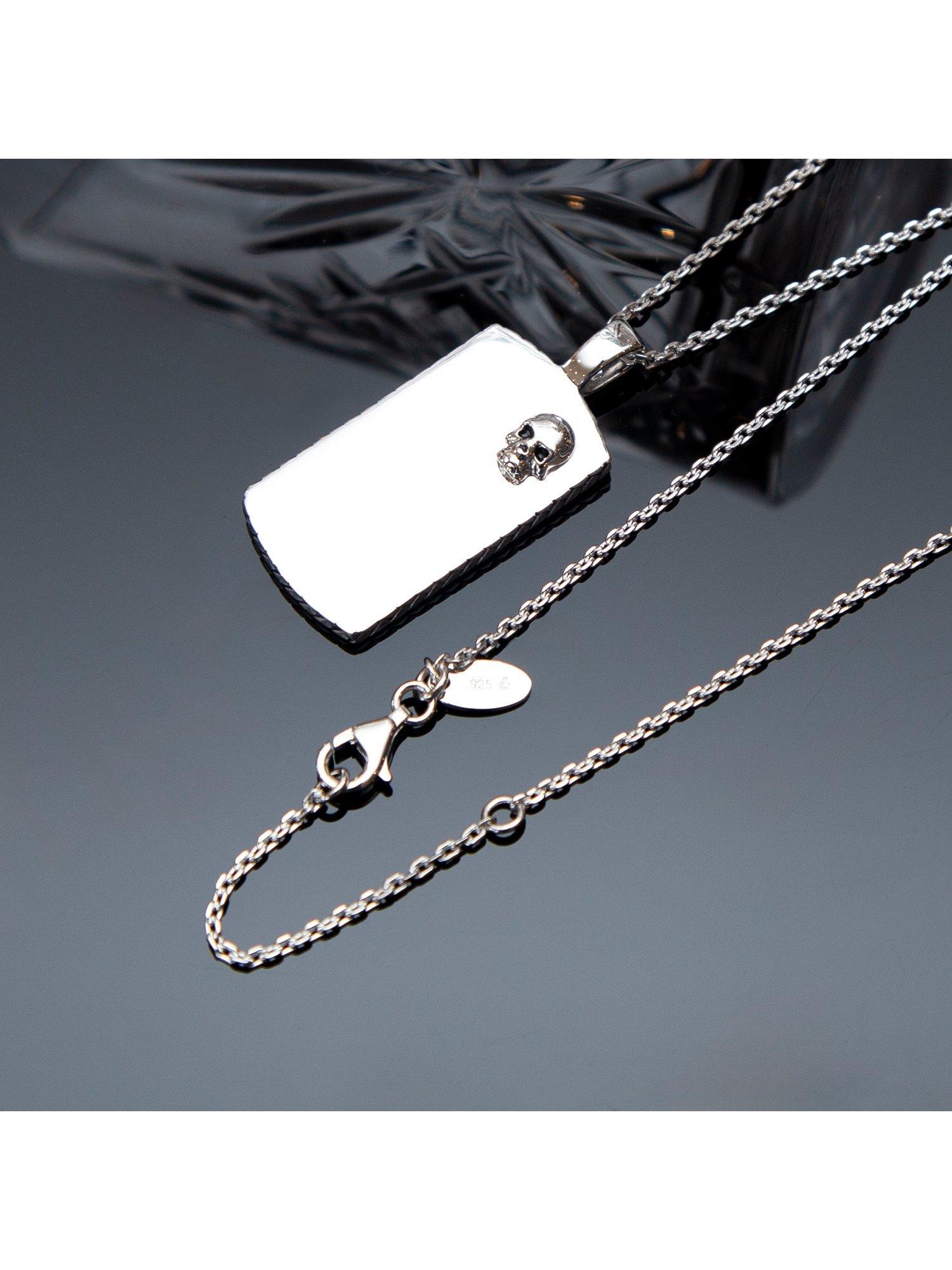 Product image 4 of 5, which shows Hoxton London Men's Rhodium Plated Dog Tag Adjustable Necklace, Silver