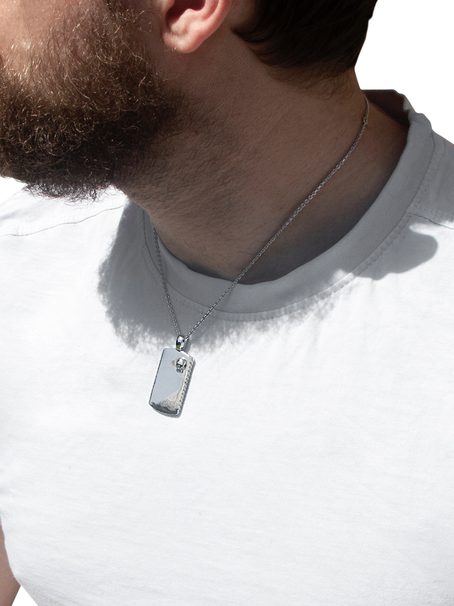 Product image 5 of 5, which shows Hoxton London Men's Rhodium Plated Dog Tag Adjustable Necklace, Silver