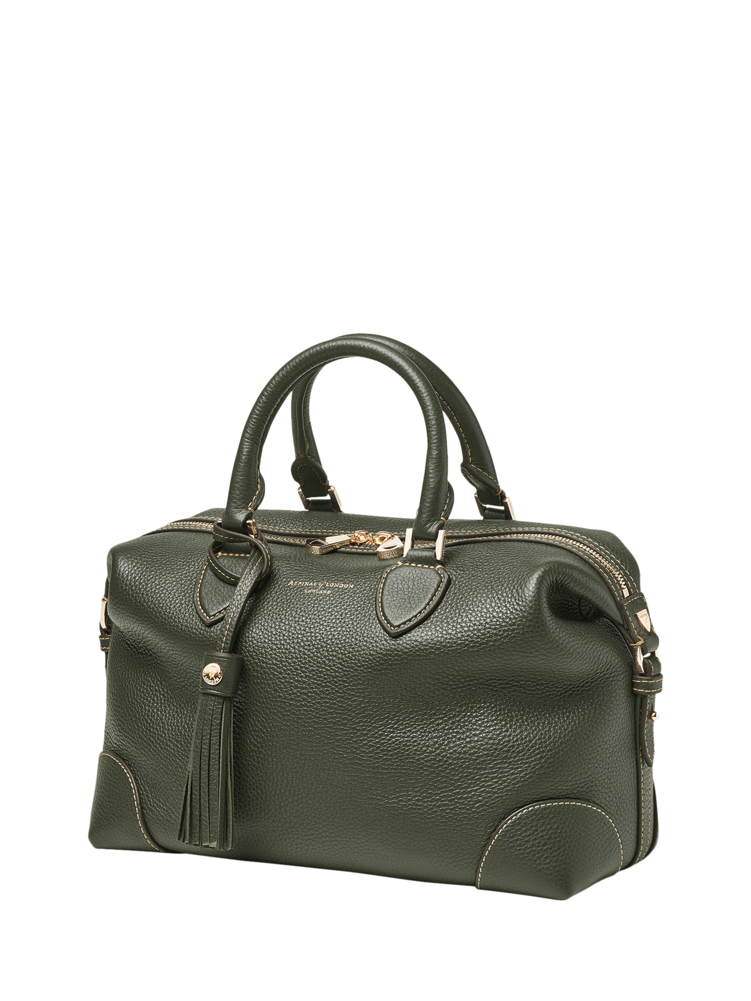 Product image 3 of 11, which shows Aspinal of London Hudson Small Grain Milled Pebble Leather Bowling Bag, Green