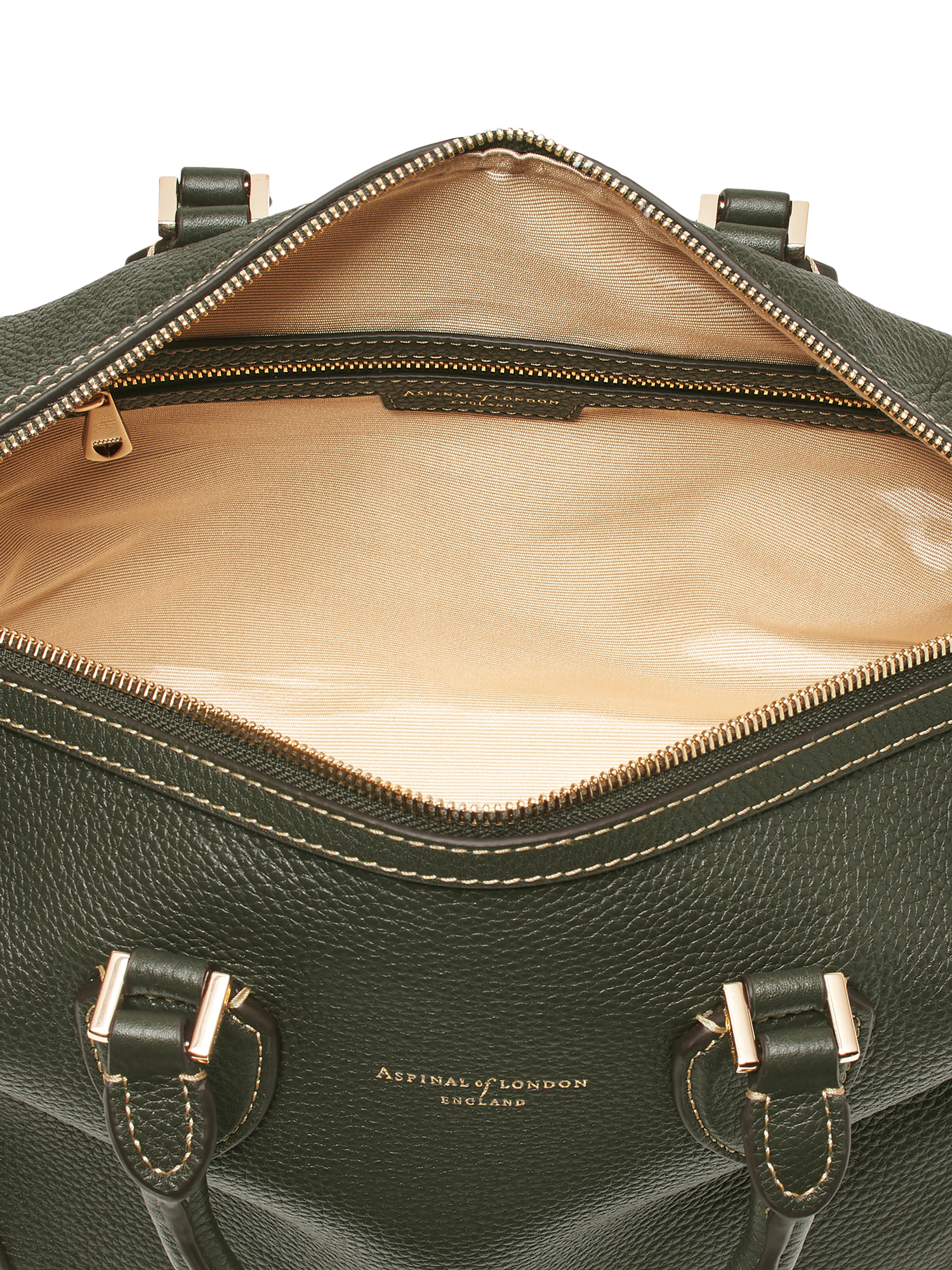 Product image 5 of 11, which shows Aspinal of London Hudson Small Grain Milled Pebble Leather Bowling Bag, Green