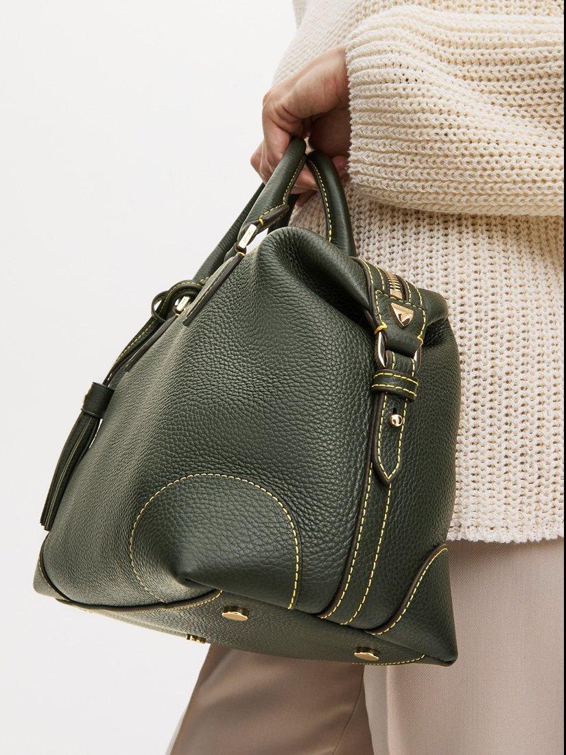 Product image 9 of 11, which shows Aspinal of London Hudson Small Grain Milled Pebble Leather Bowling Bag, Green