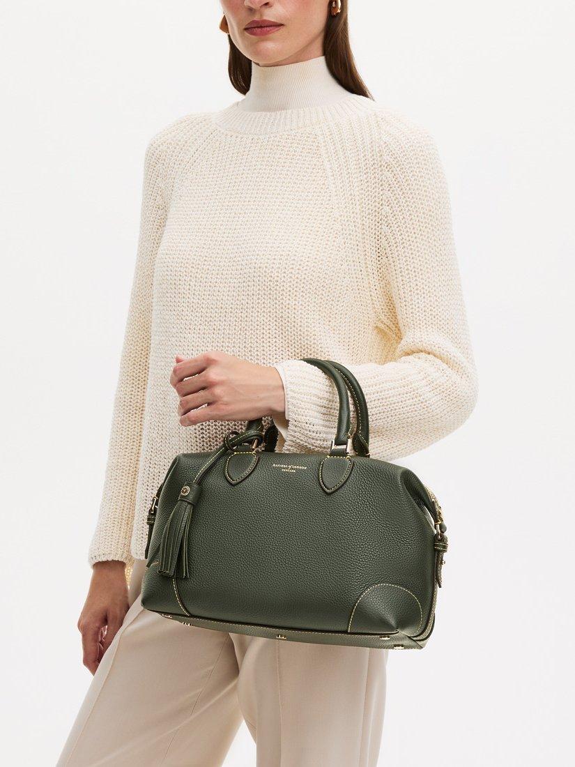 Product image 10 of 11, which shows Aspinal of London Hudson Small Grain Milled Pebble Leather Bowling Bag, Green