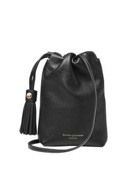 Aspinal of London Hudson Small Grain Milled Pebble Leather Drawstring Crossbody Bag, Black