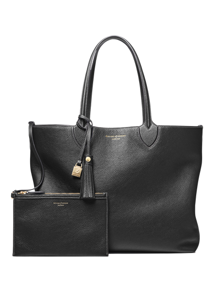 Aspinal of London Hudson Small Grain Milled Pebble Leather Oversized Tote Bag - view 2, Black