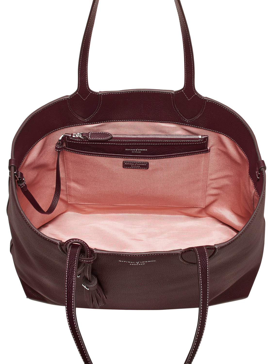 Product image 3 of 8, which shows Aspinal of London Hudson Small Grain Milled Pebble Leather Oversized Tote Bag, Wine