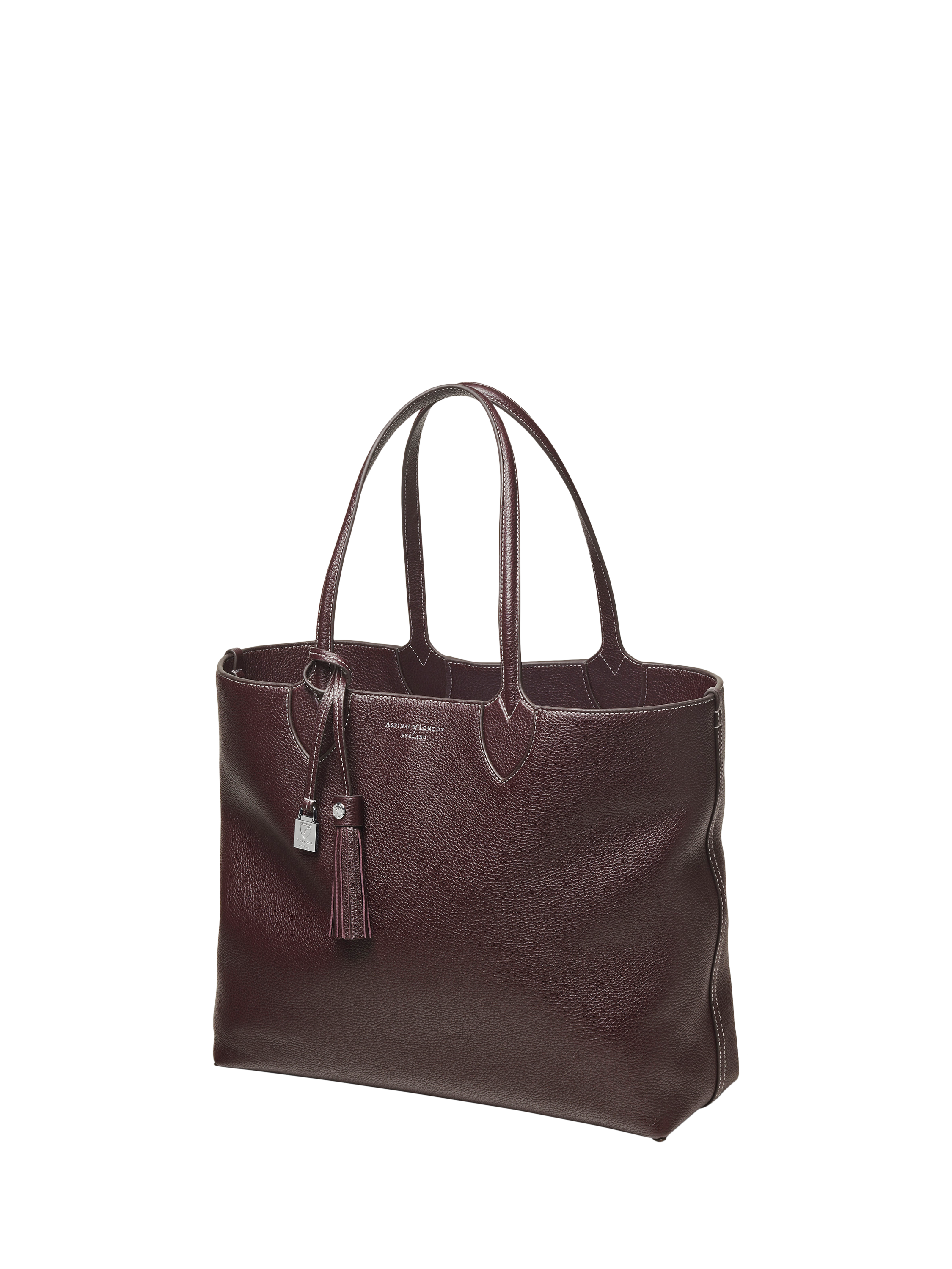 Product image 4 of 8, which shows Aspinal of London Hudson Small Grain Milled Pebble Leather Oversized Tote Bag, Wine