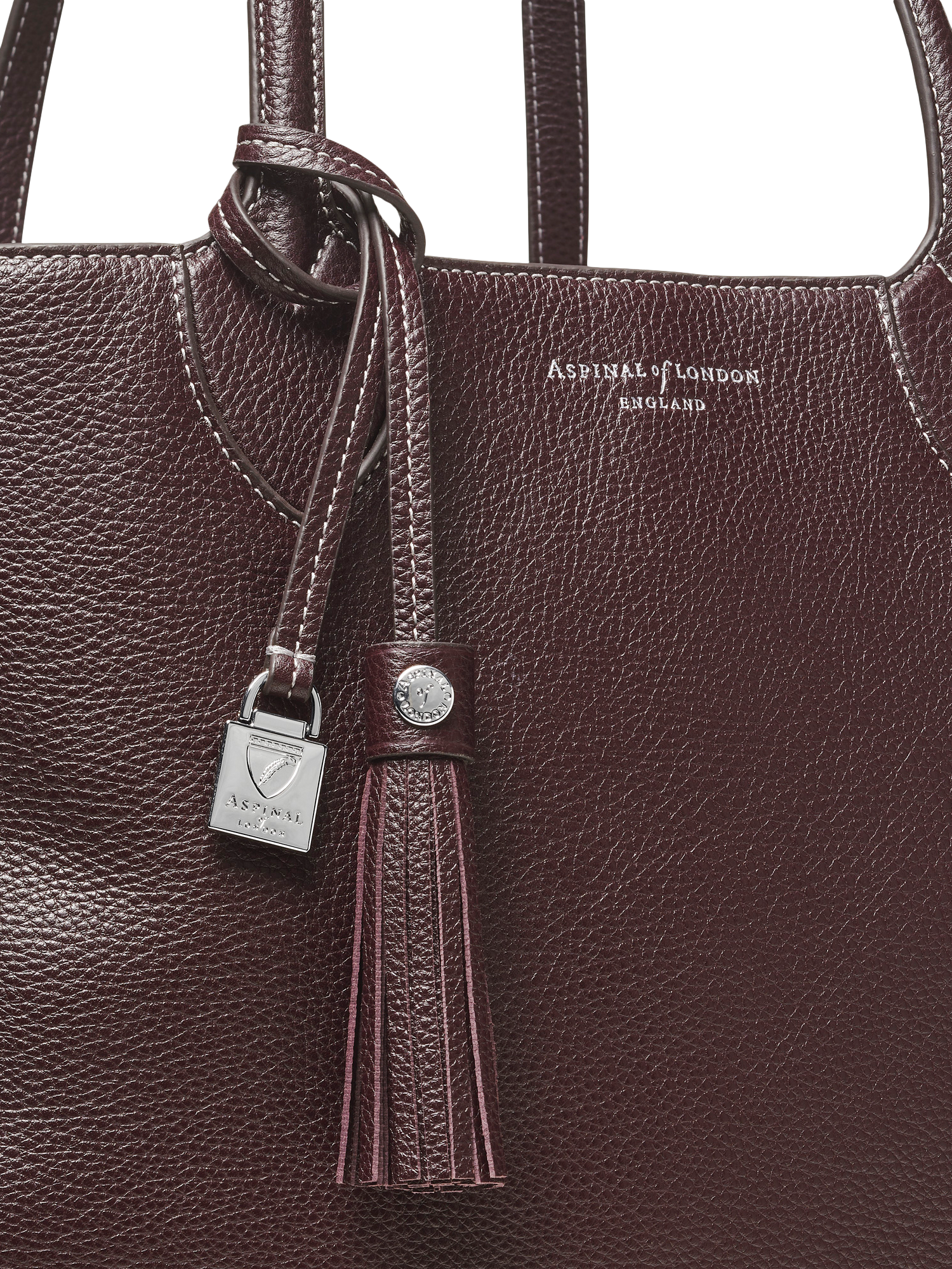 Product image 5 of 8, which shows Aspinal of London Hudson Small Grain Milled Pebble Leather Oversized Tote Bag, Wine