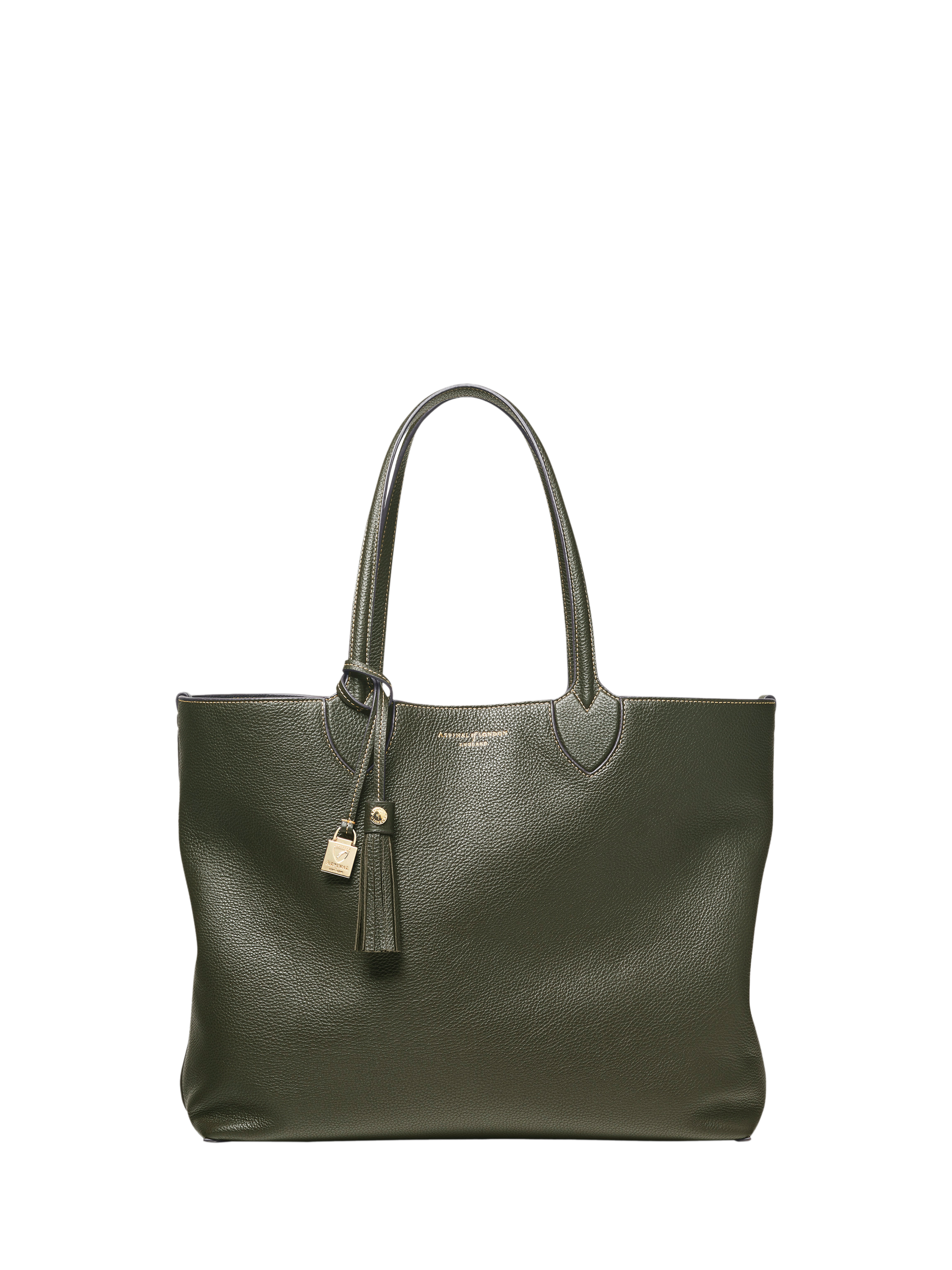 Product image 1 of 8, which shows Aspinal of London Hudson Small Grain Milled Pebble Leather Oversized Tote Bag, Green