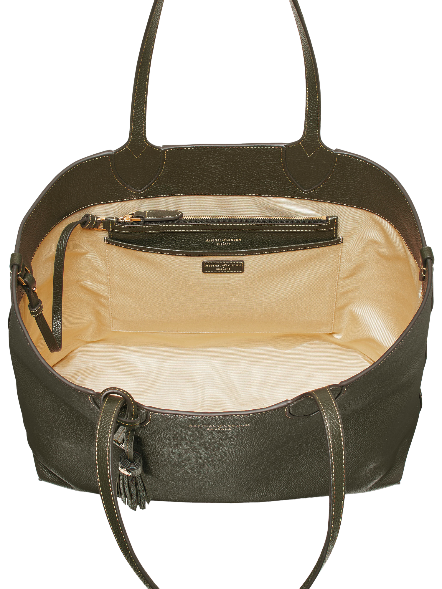 Product image 3 of 8, which shows Aspinal of London Hudson Small Grain Milled Pebble Leather Oversized Tote Bag, Green