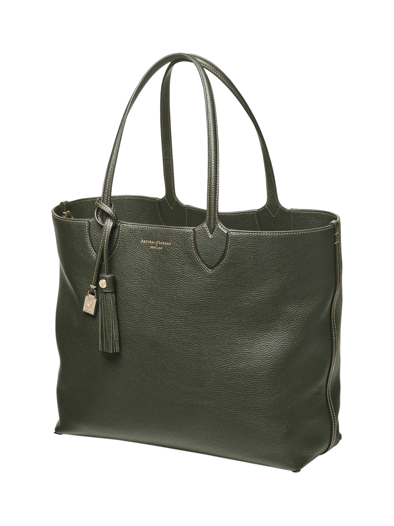 Product image 4 of 8, which shows Aspinal of London Hudson Small Grain Milled Pebble Leather Oversized Tote Bag, Green