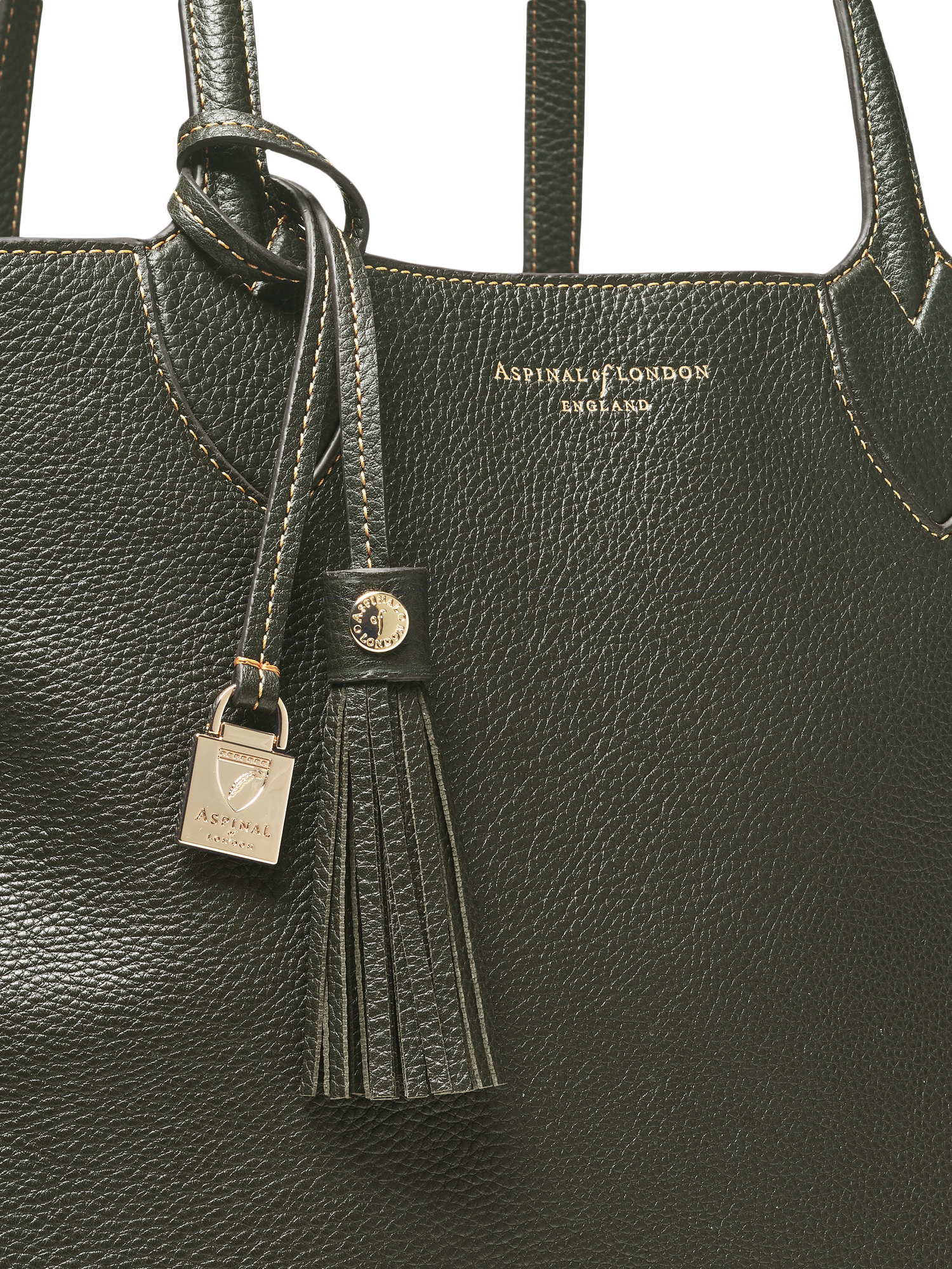 Product image 5 of 8, which shows Aspinal of London Hudson Small Grain Milled Pebble Leather Oversized Tote Bag, Green