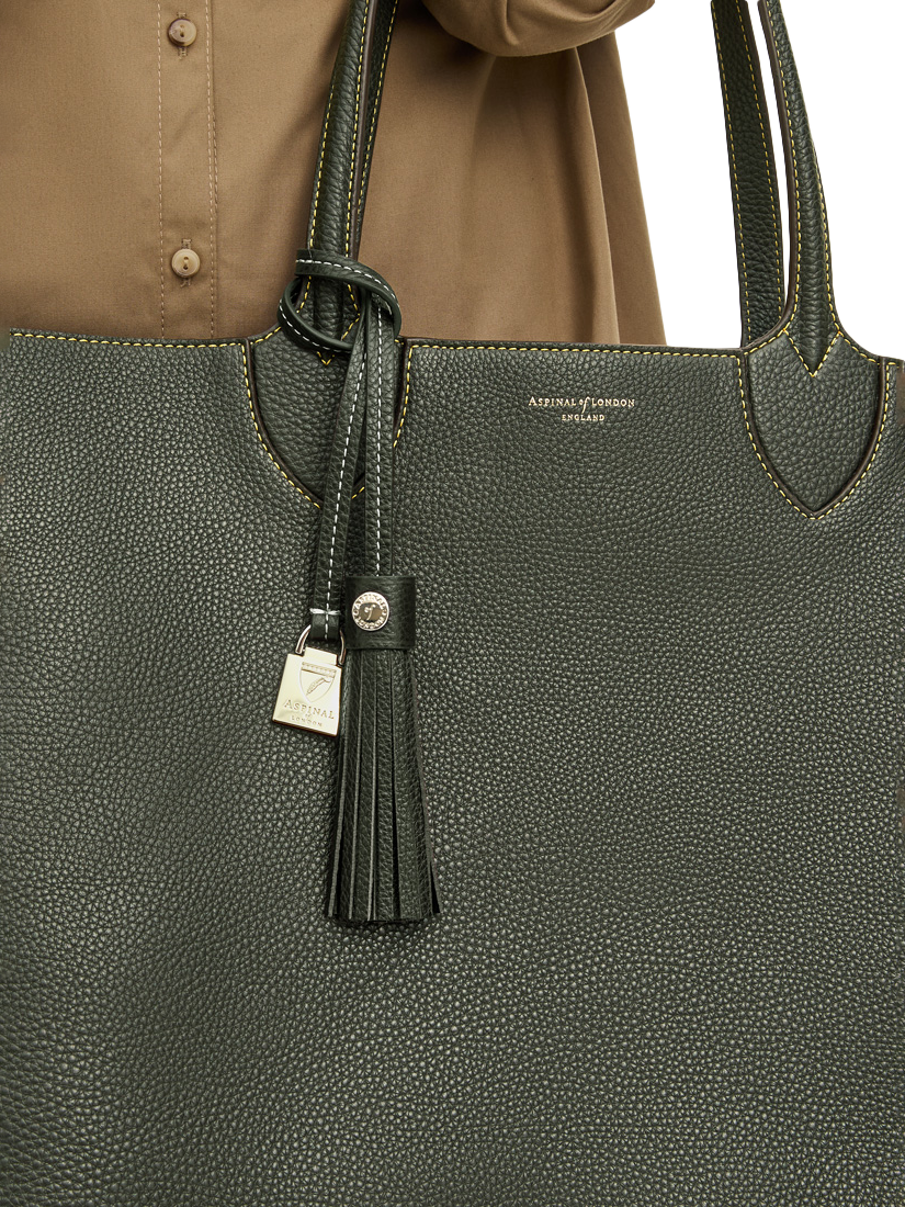 Product image 6 of 8, which shows Aspinal of London Hudson Small Grain Milled Pebble Leather Oversized Tote Bag, Green