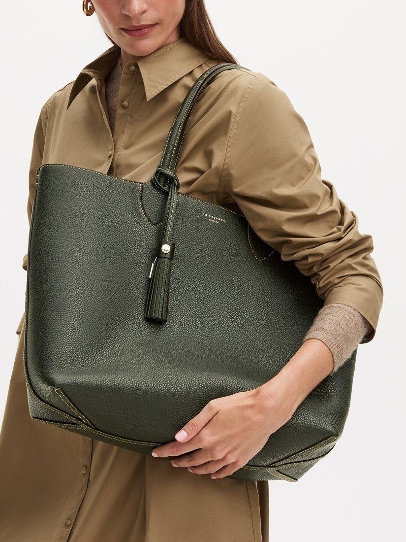 Product image 7 of 8, which shows Aspinal of London Hudson Small Grain Milled Pebble Leather Oversized Tote Bag, Green