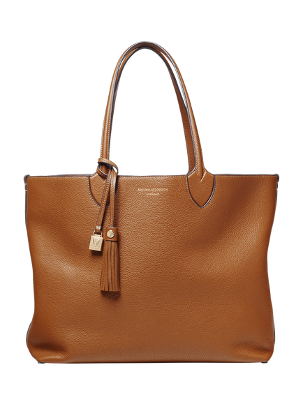 Aspinal of London Hudson Small Grain Milled Pebble Leather Oversized Tote Bag, Tan