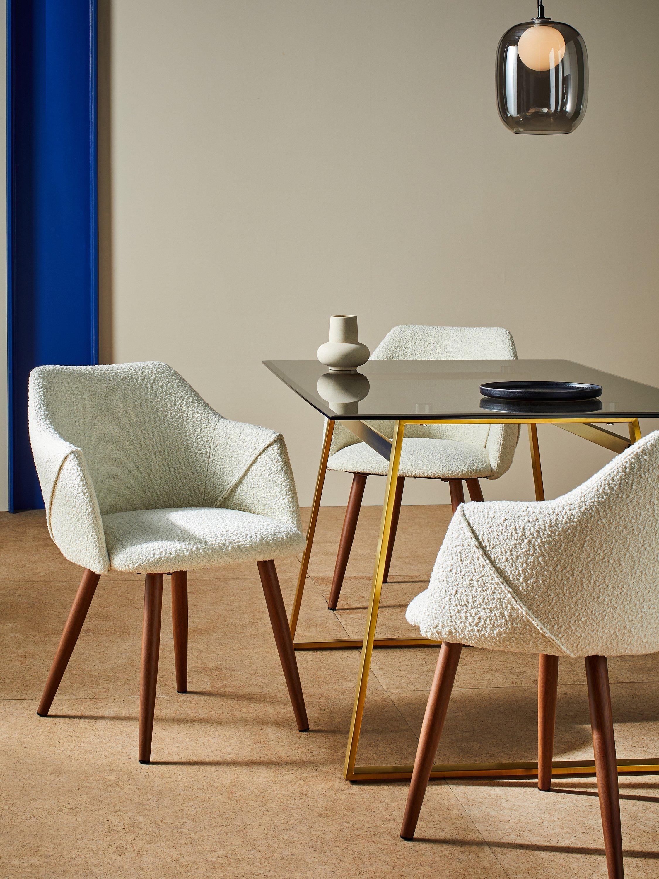 MADE Lule Dining Armchairs Set of 2 White Boucle Walnut Legs