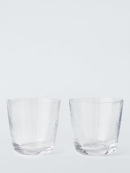 John Lewis X Deliciously Ella Hammered Glass Tumbler, Set of 2, 250ml, Clear, Grey