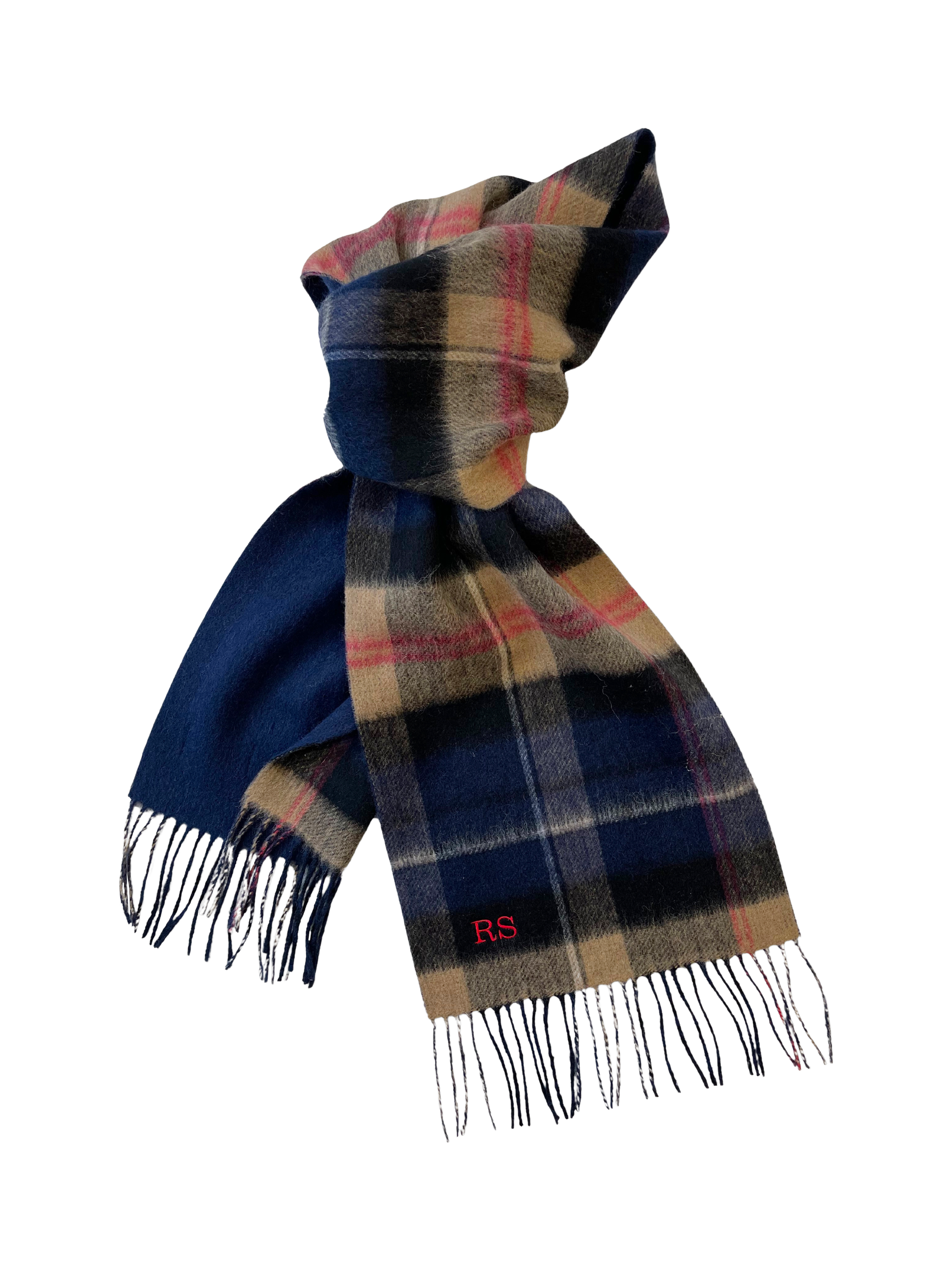 Product image 1 of 7, which shows Solesmith Personalised Pure Lambswool Tartan Scarf, Navy