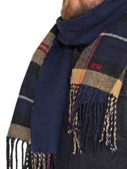 Solesmith Personalised Pure Lambswool Tartan Scarf, Navy - view 2, Navy