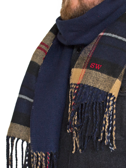 Solesmith Personalised Pure Lambswool Tartan Scarf, Navy - view 2, Navy