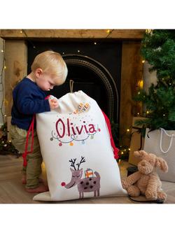 Solesmith Christmas Reindeer Personalised Toy Sack, Multi - view 2, Multi