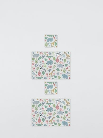 John Lewis Kids' Safari Cork-Backed Coaster & Placemat, Set of 2, Multi, Multi