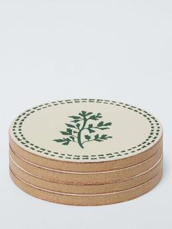 John Lewis X Deliciously Ella Herb Cork-Backed Coasters, Set of 4, Green - view 2, White